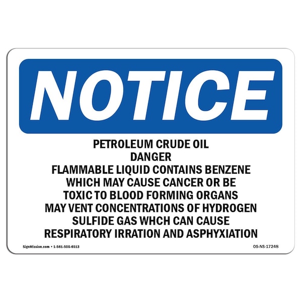 Signmission OSHA Notice Sign, 5" Height, 7" Width, Petroleum Crude Oil Danger Flammable Liquid Sign, Landscape OS-NS-D-57-L-17248 - main